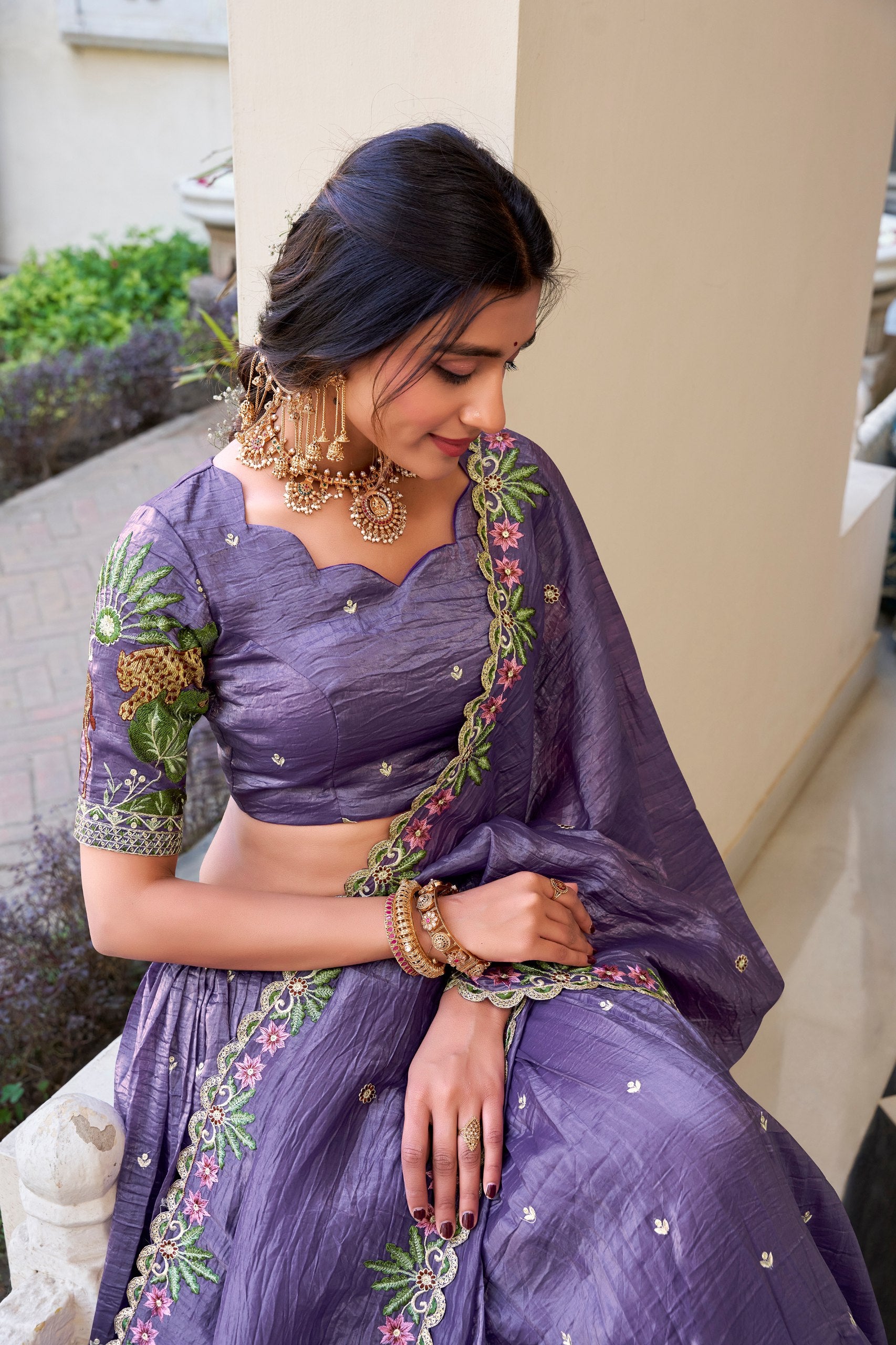 Classic Lavender Color Gold Crush With Sequins And Thread Embroidery Work Lehenga Choli