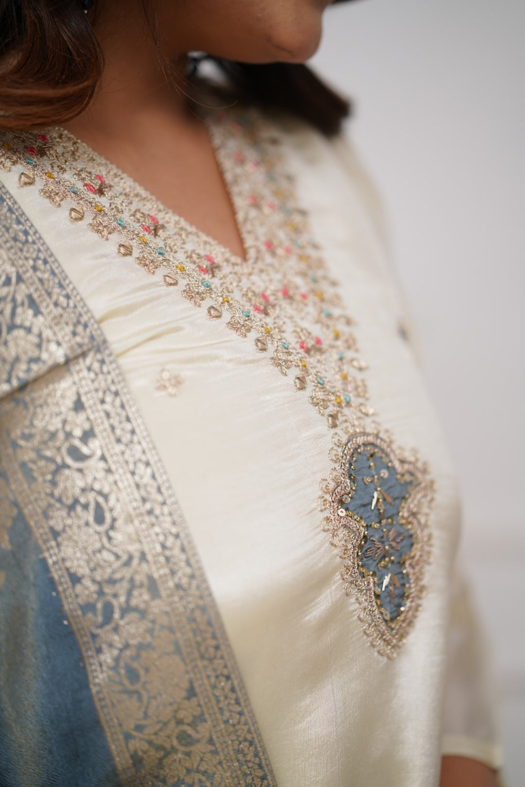 Wedding Wear Off White Color Embroidered Work With Chanderi Silk Beautiful Kurta Set