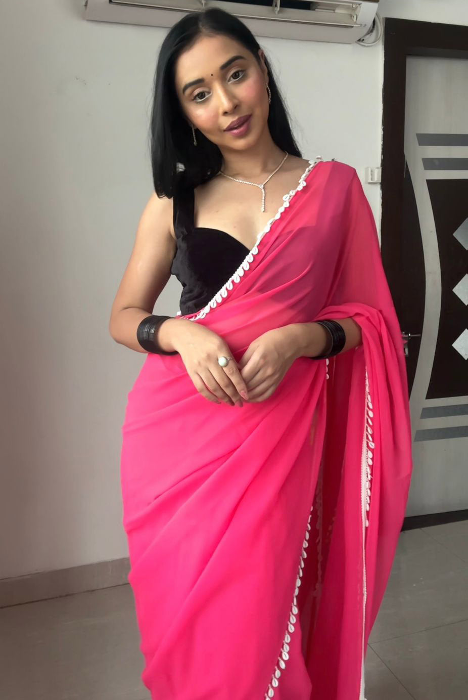 Good Looking Ready To Wear Pink Color Saree