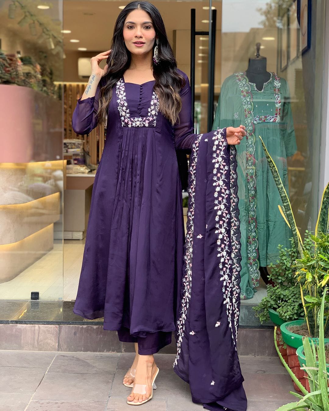 Elegant Purple Color Viscose Rayon With Embroidery Work Beautiful Kurta Set