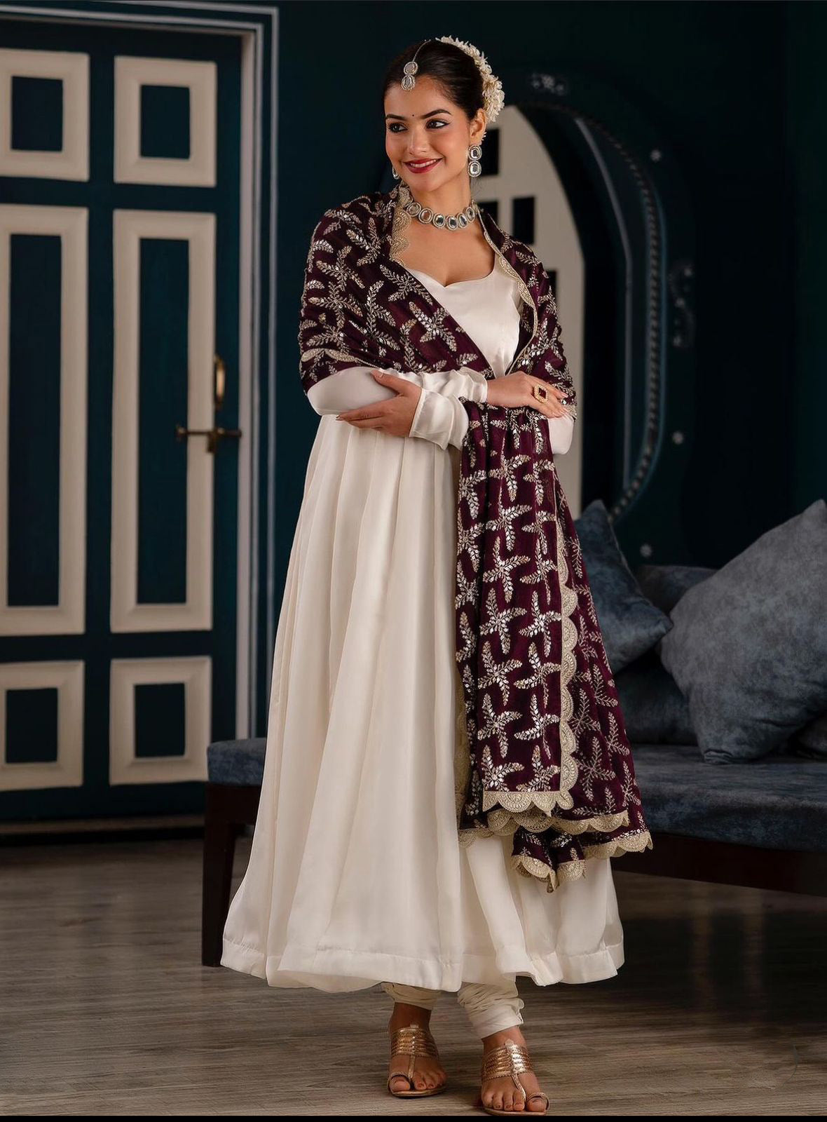 Plain White Color Gown With Heavy Embroidery Work Dupatta Vastra Shop Plain White Color Gown With Heavy Embroidery Work Dupatta Vastra Shop