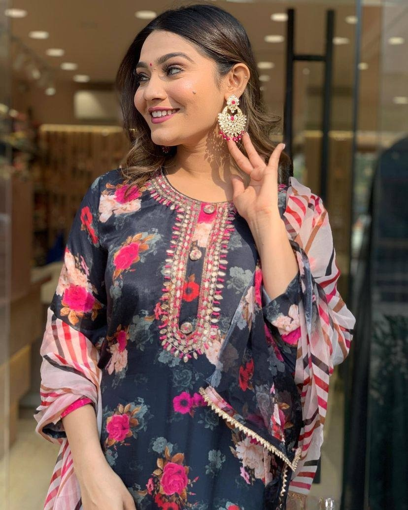 Precious Black Color Viscose Silk With Embroidery Work Beautiful Kurta Set