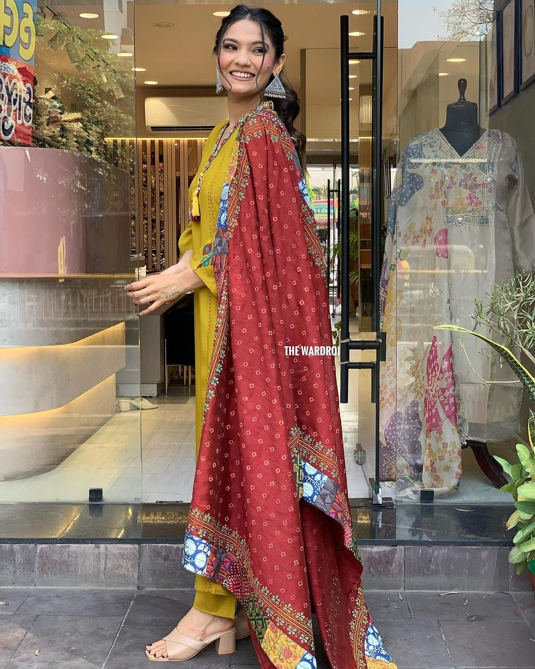 Casual Wear Mustard Color Chanderi Viscose With Embroidery Work Kurta Set