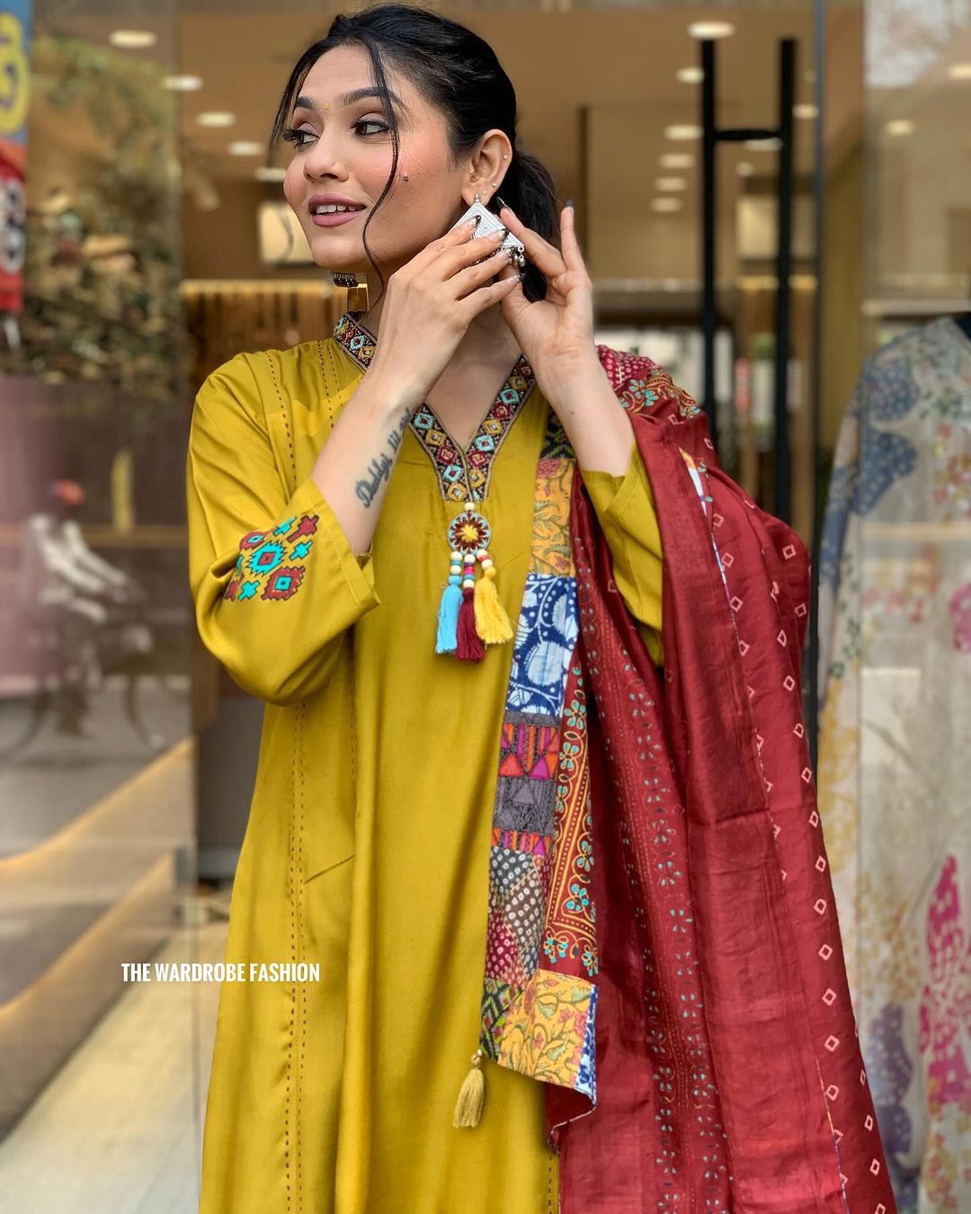 Casual Wear Mustard Color Chanderi Viscose With Embroidery Work Kurta Set