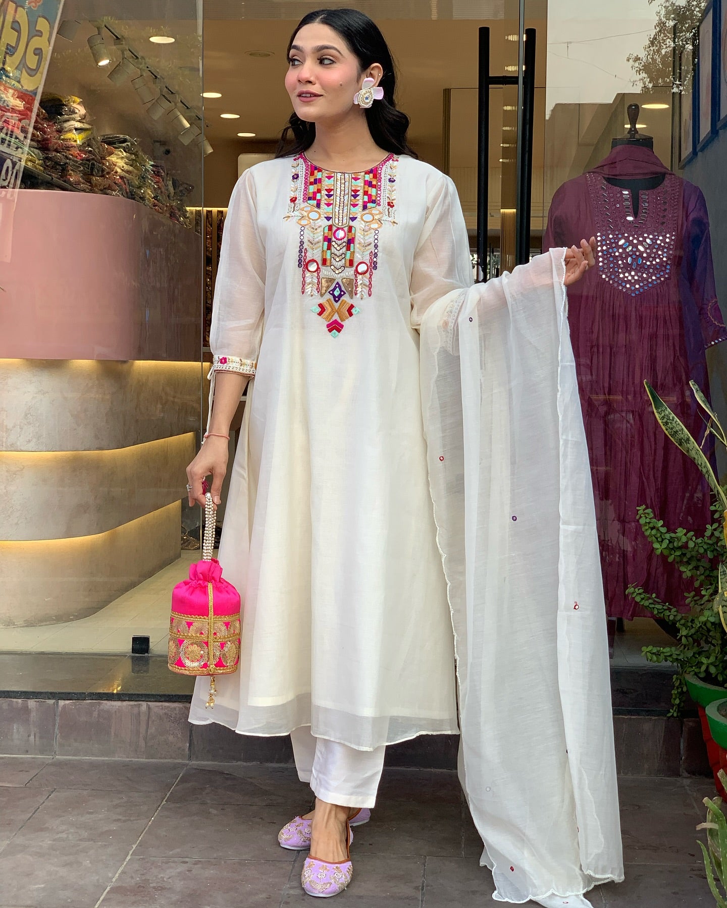 Luxuriant Off White Color Chanderi Silk With Embroidery Work Kurta Set