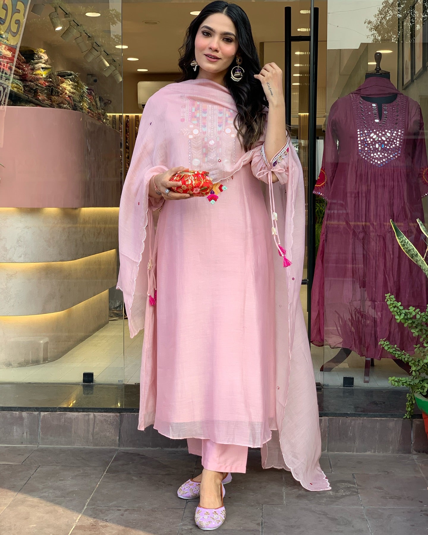 Luxuriant Baby Pink Color Chanderi Silk With Embroidery Work Kurta Set