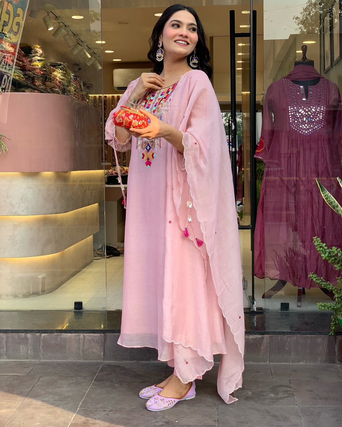 Luxuriant Baby Pink Color Chanderi Silk With Embroidery Work Kurta Set