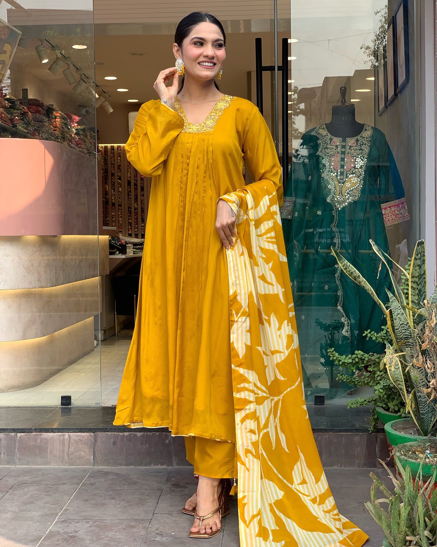 Outstanding Yellow Color Chinon Silk With Embroidery Work Designer Kurta Set