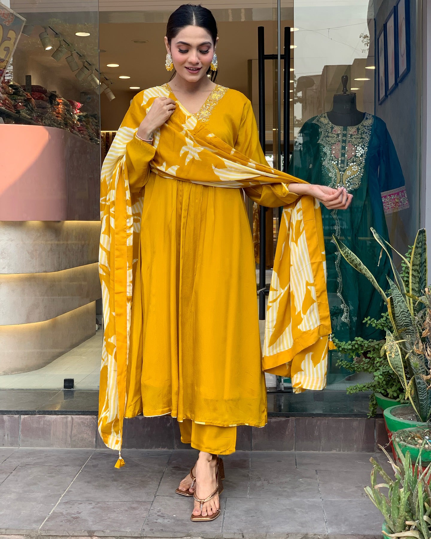 Outstanding Yellow Color Chinon Silk With Embroidery Work Designer Kurta Set