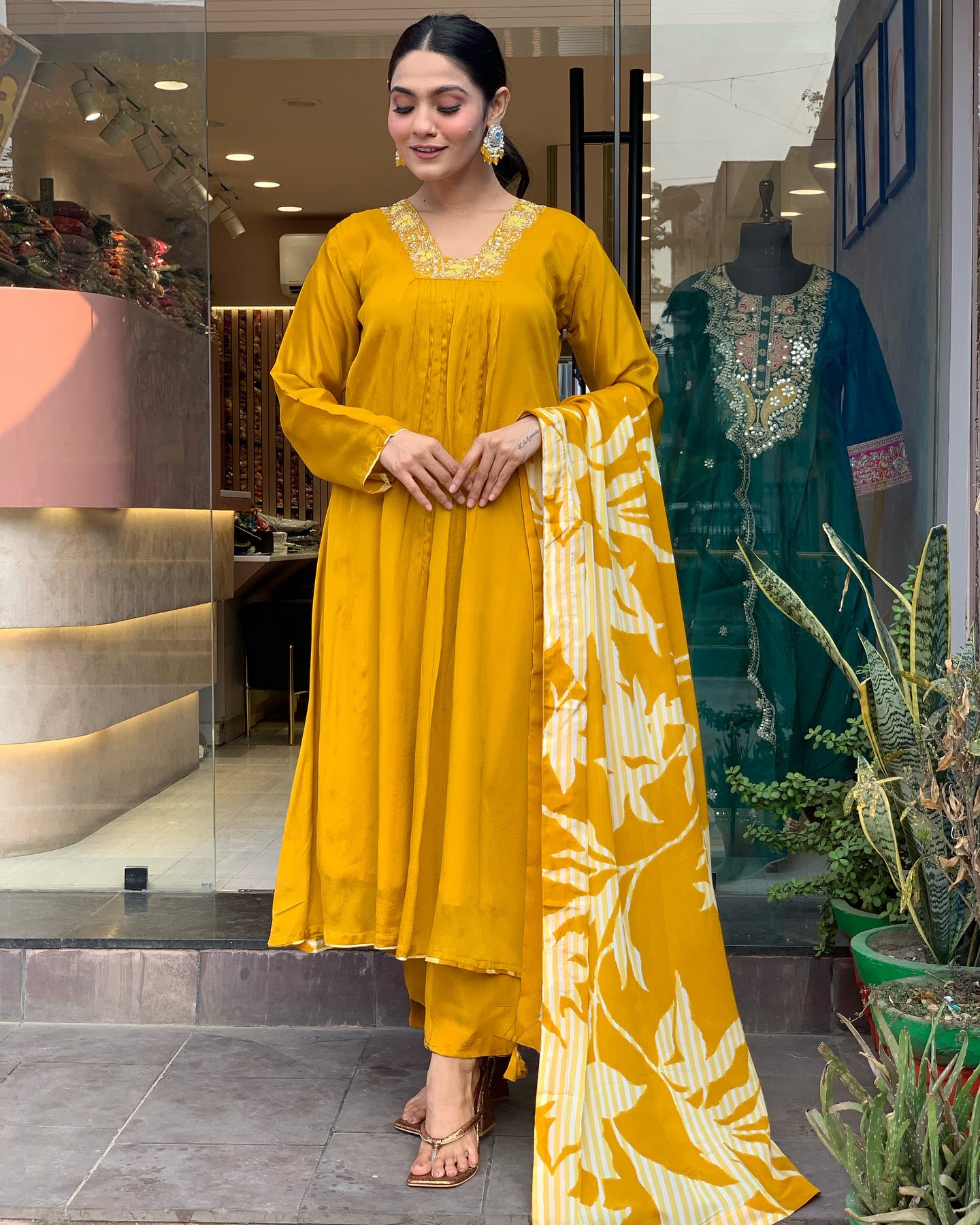 Outstanding Yellow Color Chinon Silk With Embroidery Work Designer Kurta Set