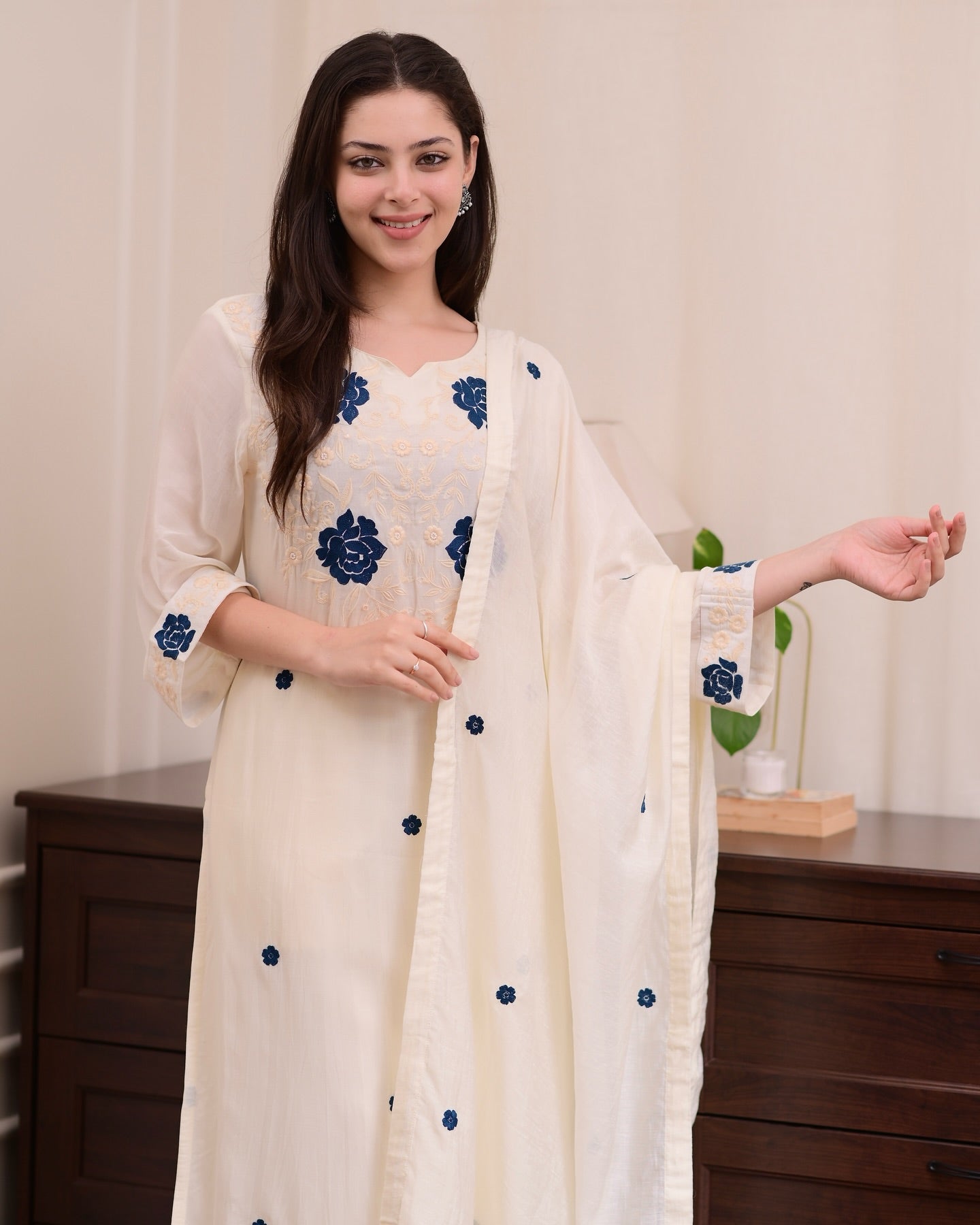 Exclusive White Color Rayon Slub With Embroidery Work Beautiful Kurta Set