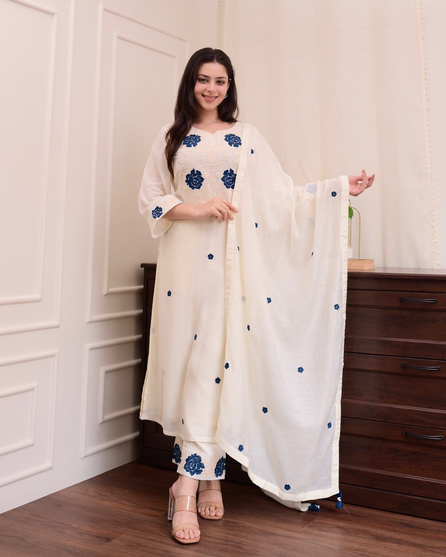 Exclusive White Color Rayon Slub With Embroidery Work Beautiful Kurta Set
