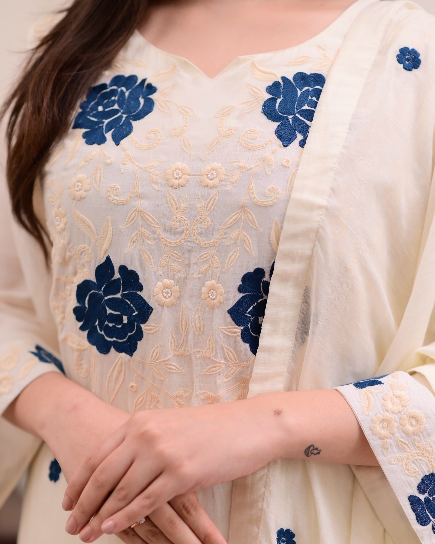 Exclusive White Color Rayon Slub With Embroidery Work Beautiful Kurta Set