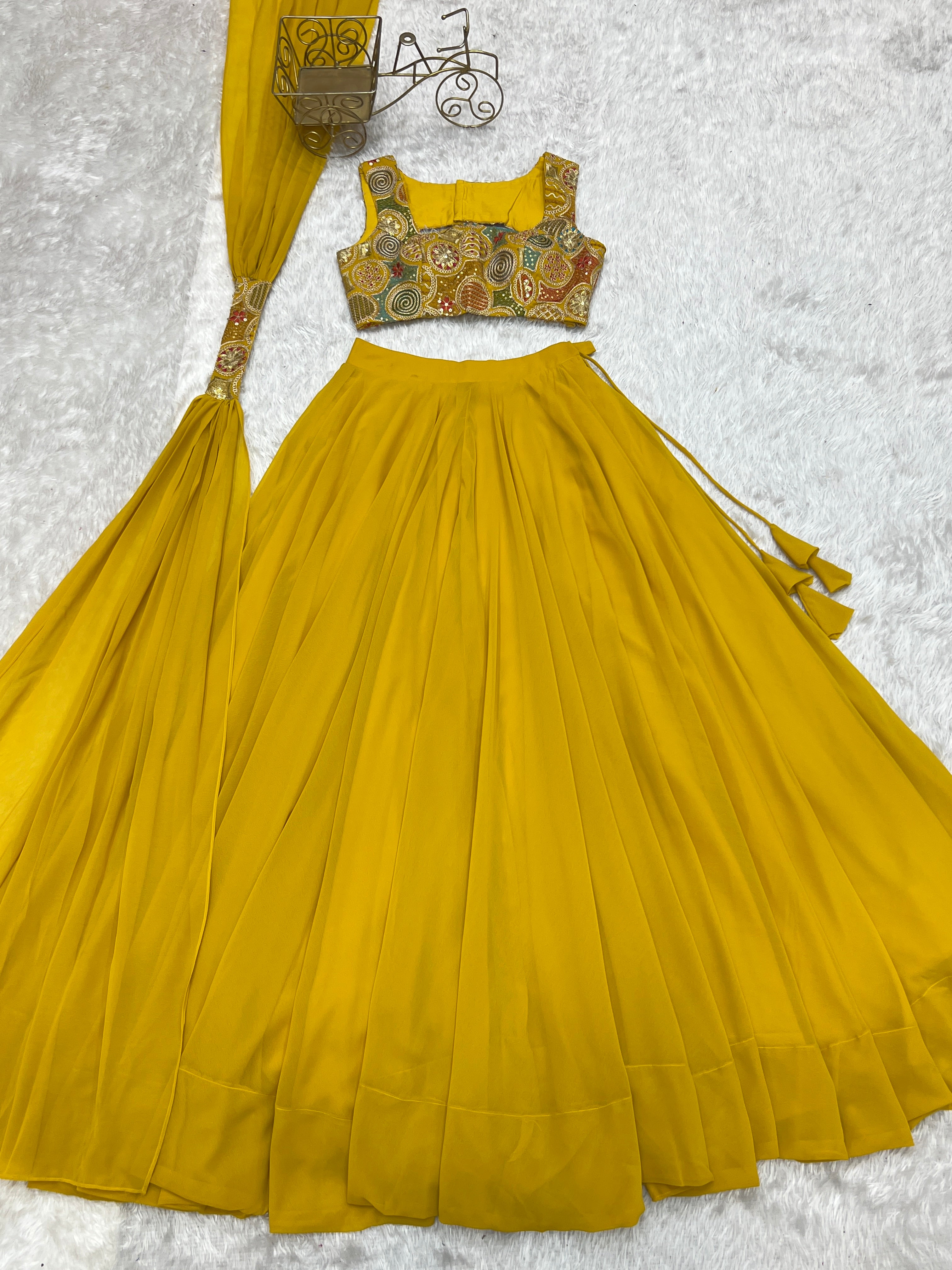 Blissful Yellow Color Pure Soft Fox Georgette Blooming Designer Ready to Wear Lehenga Choli