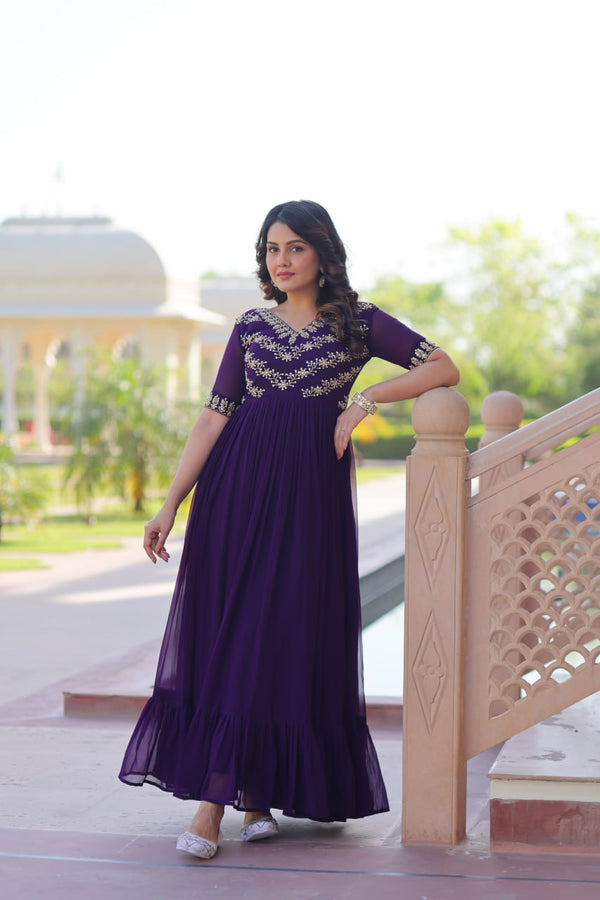 Purple Color Embroidered Designer Gown
