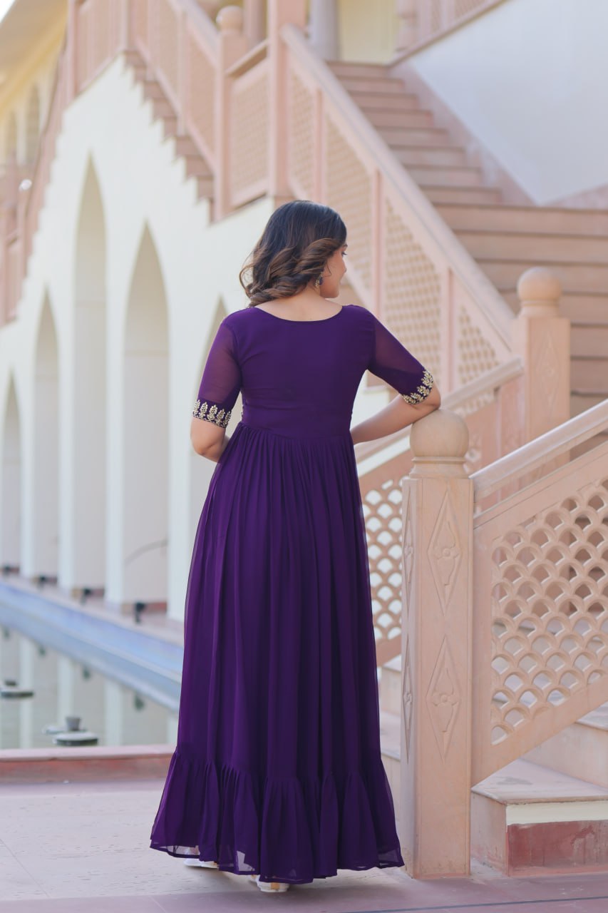 Purple Color Embroidered Designer Gown