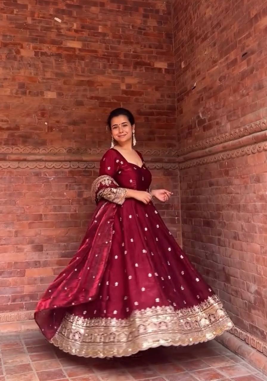 Alluring Maroon Color Embroidered Desiger Anarkali Suit