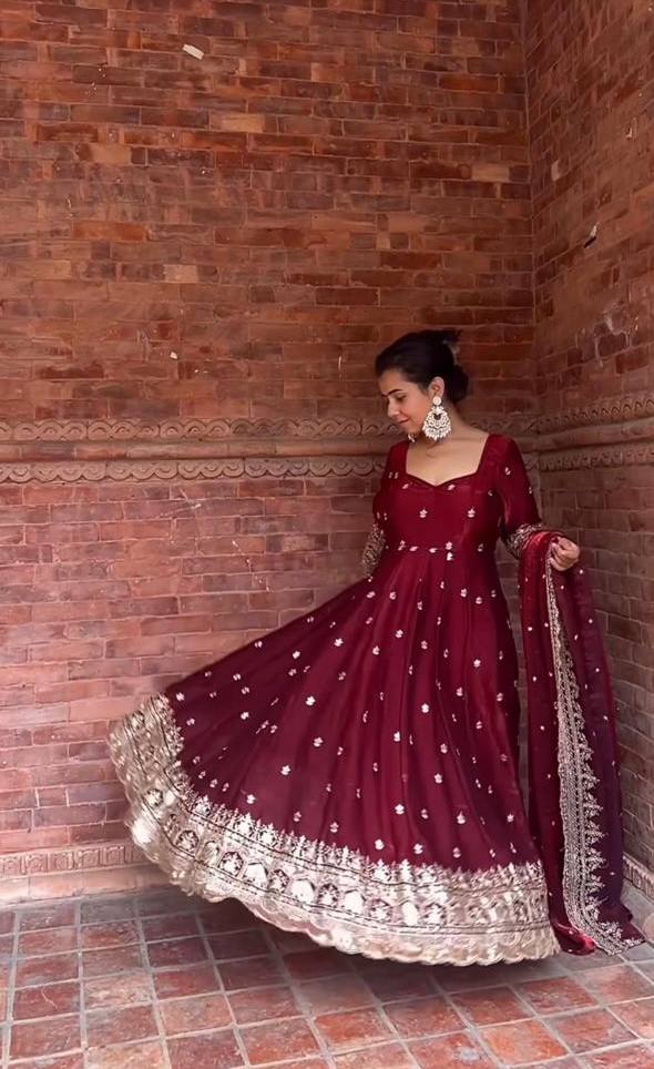 Alluring Maroon Color Embroidered Desiger Anarkali Suit
