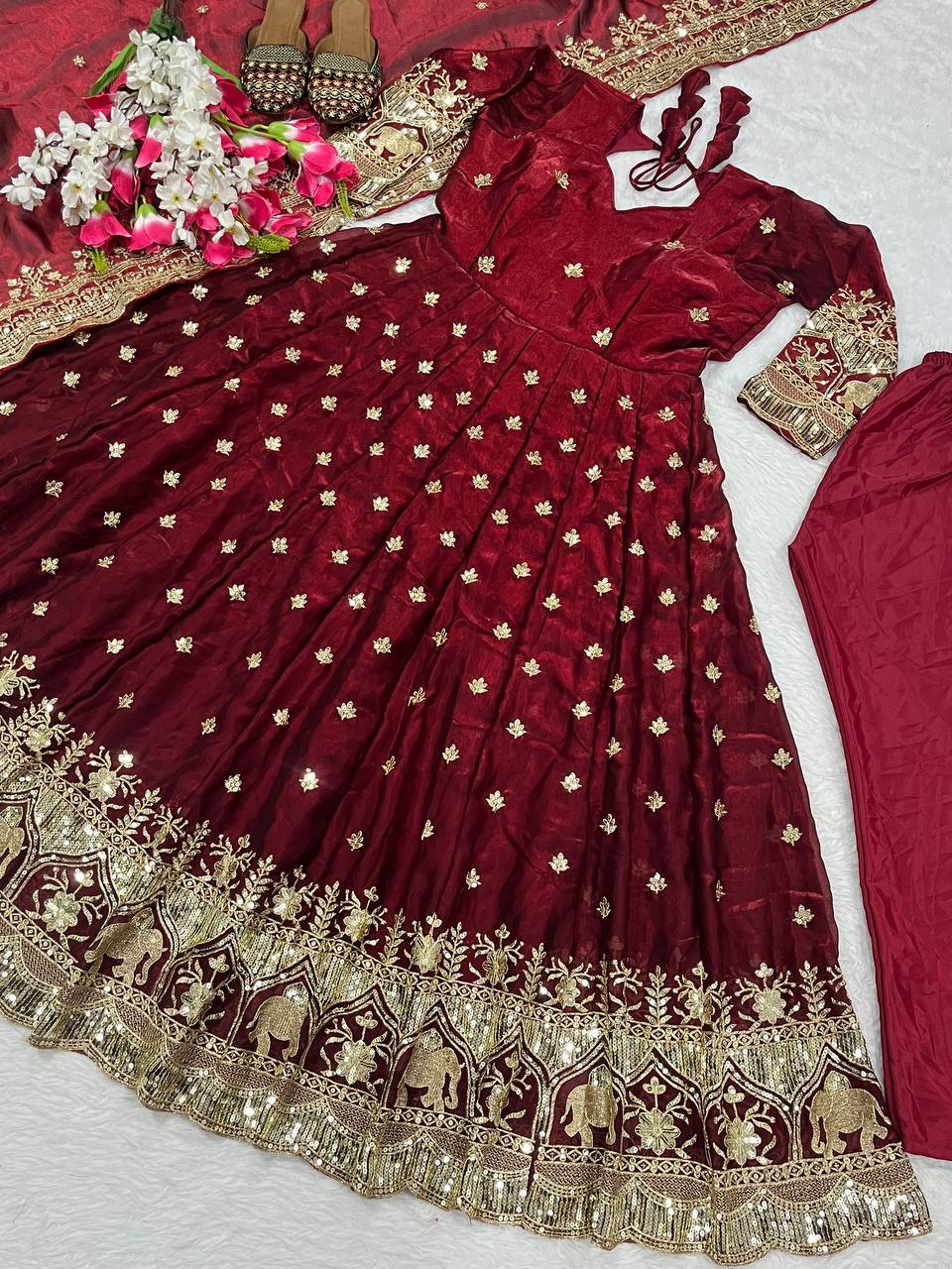 Alluring Maroon Color Embroidered Desiger Anarkali Suit