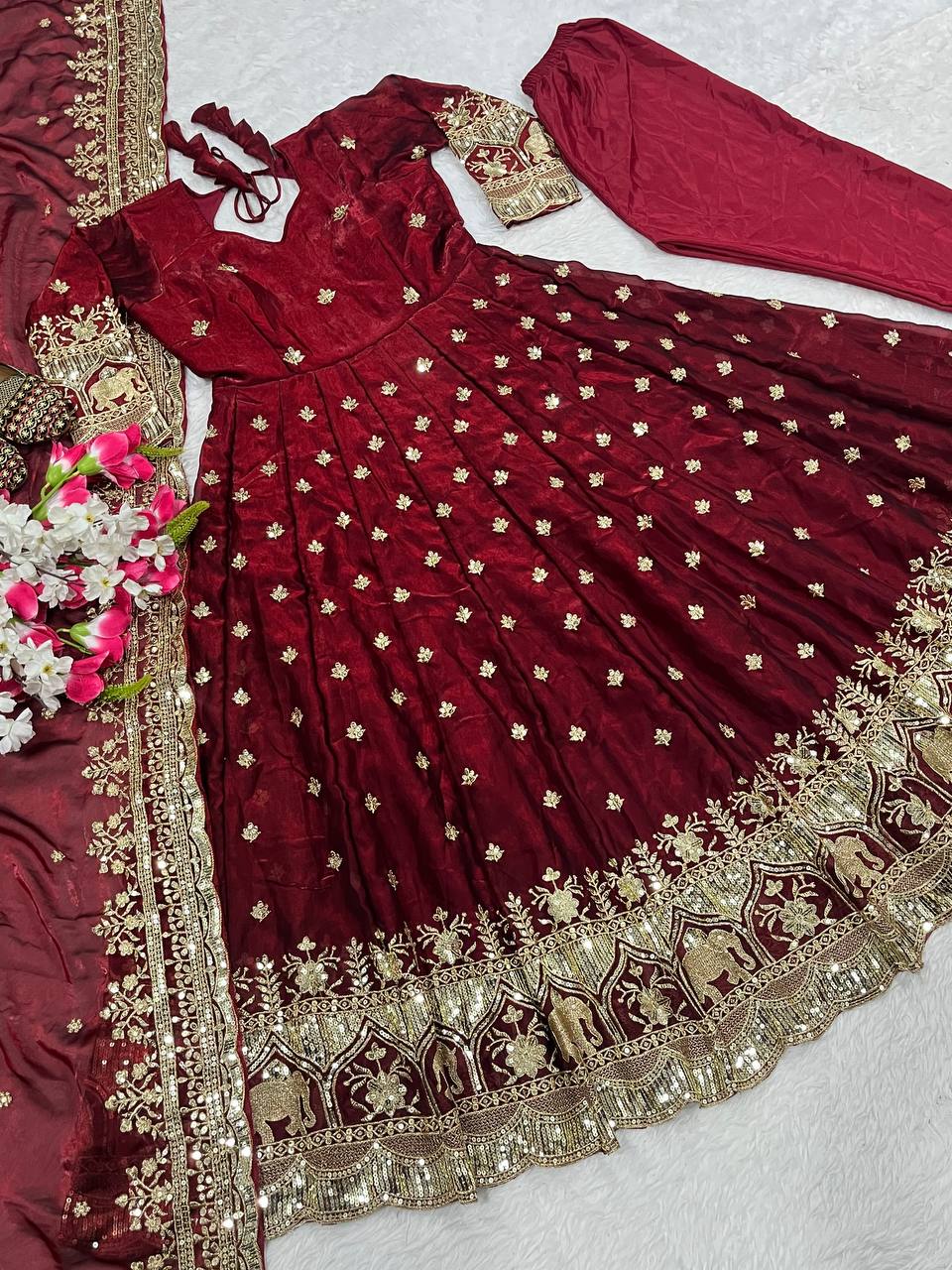 Alluring Maroon Color Embroidered Desiger Anarkali Suit