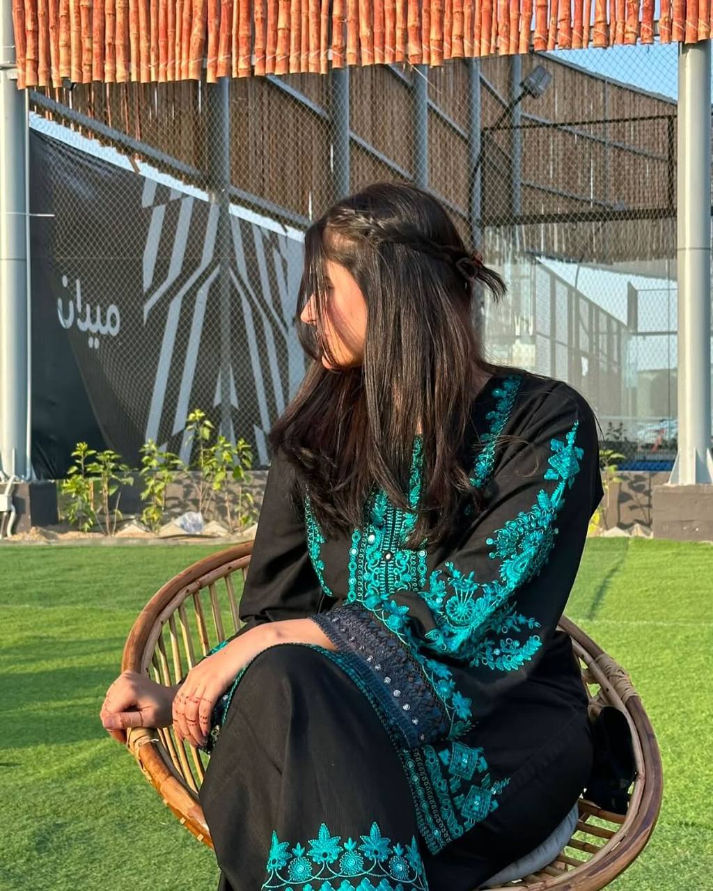 Designer Black Color Pure Cotton Embroidered Top & Pant Set with Dupatta