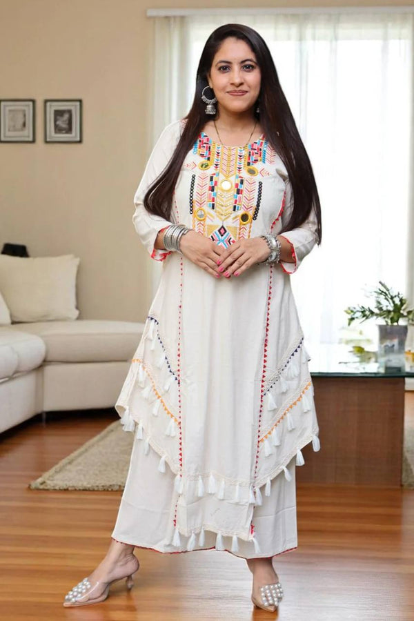 Gorgeous Off White Color Embroidered Khadi Cotton Co-ord Set