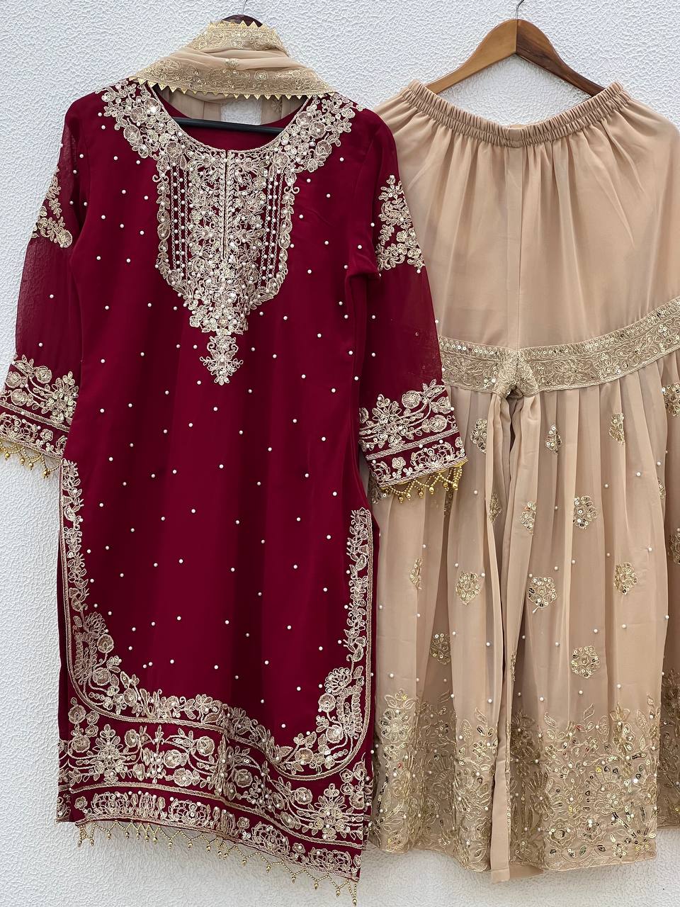 Function Wear Maroon Color Georgette Designer Plazzo Set