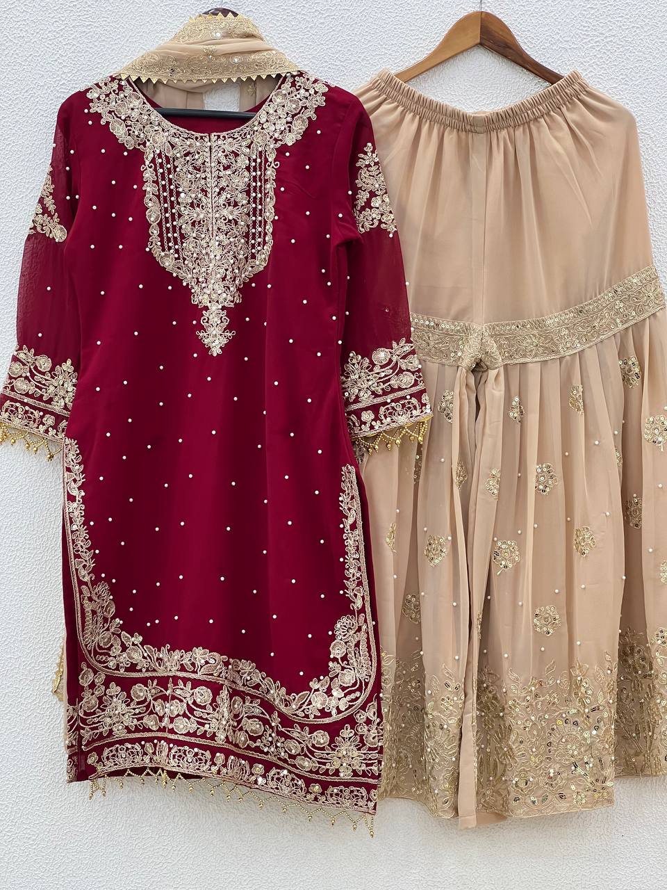 Function Wear Maroon Color Georgette Designer Plazzo Set
