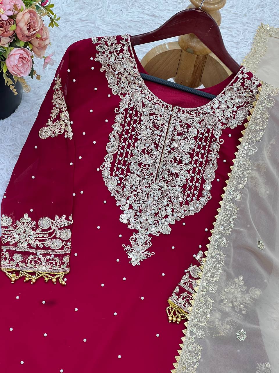 Function Wear Maroon Color Georgette Designer Plazzo Set