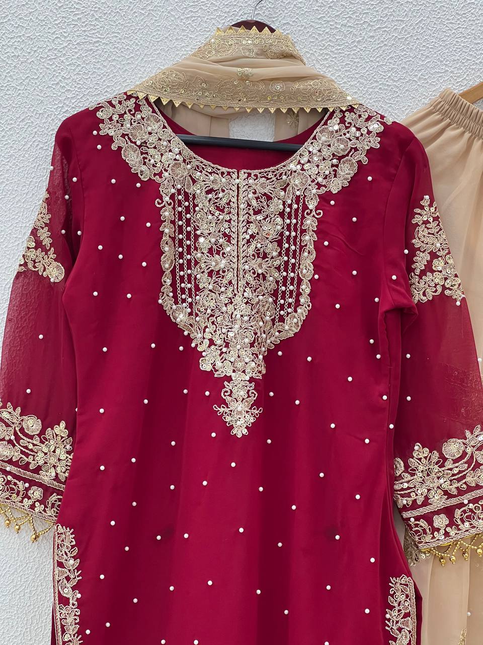 Function Wear Maroon Color Georgette Designer Plazzo Set