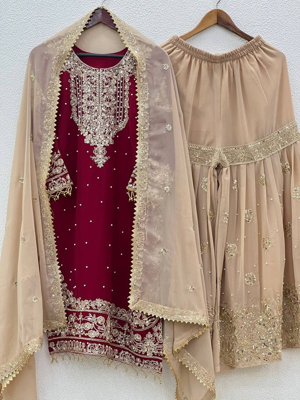 Function Wear Maroon Color Georgette Designer Plazzo Set