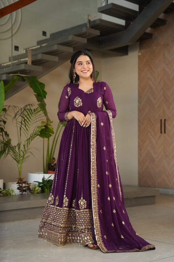 Neha's Wear Wine Color Embroidery Work Designer Gown