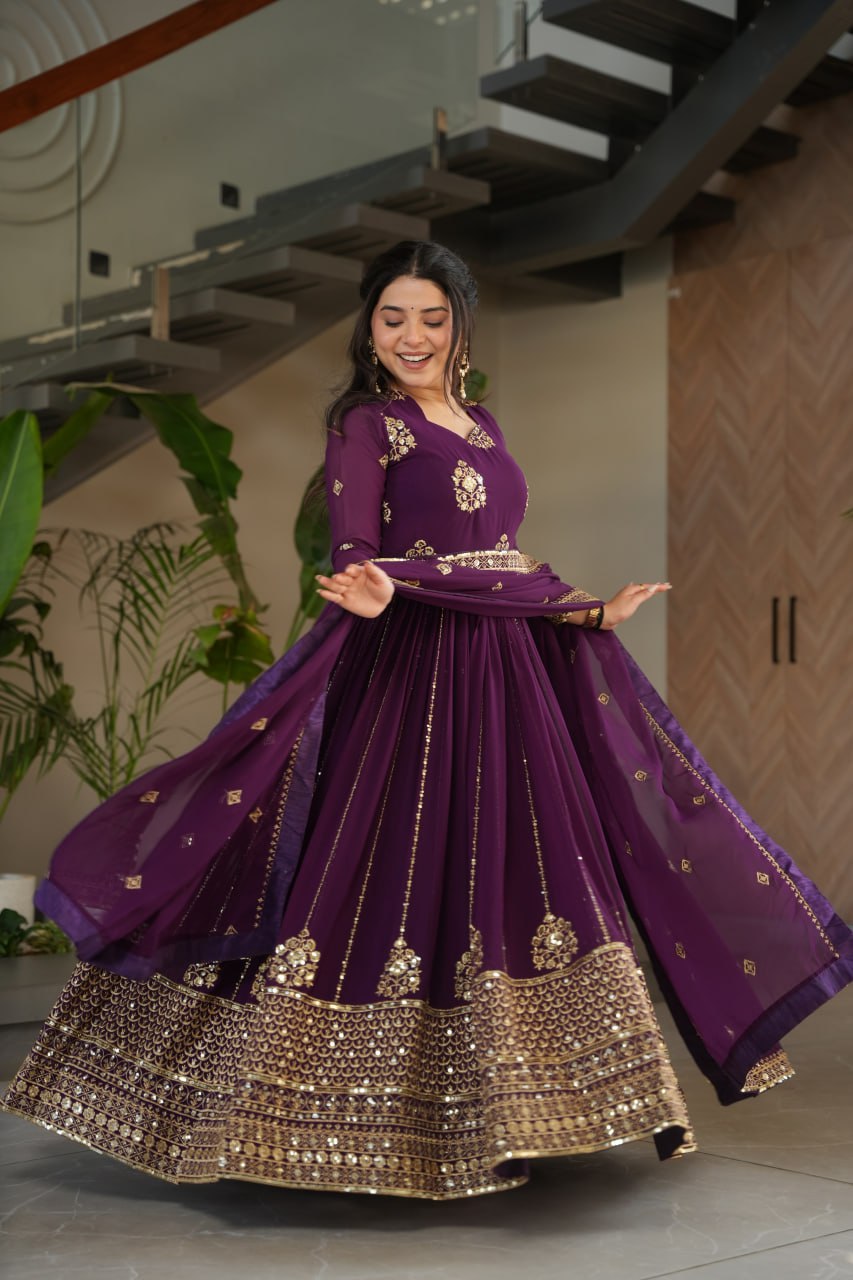 Neha's Wear Wine Color Embroidery Work Designer Gown