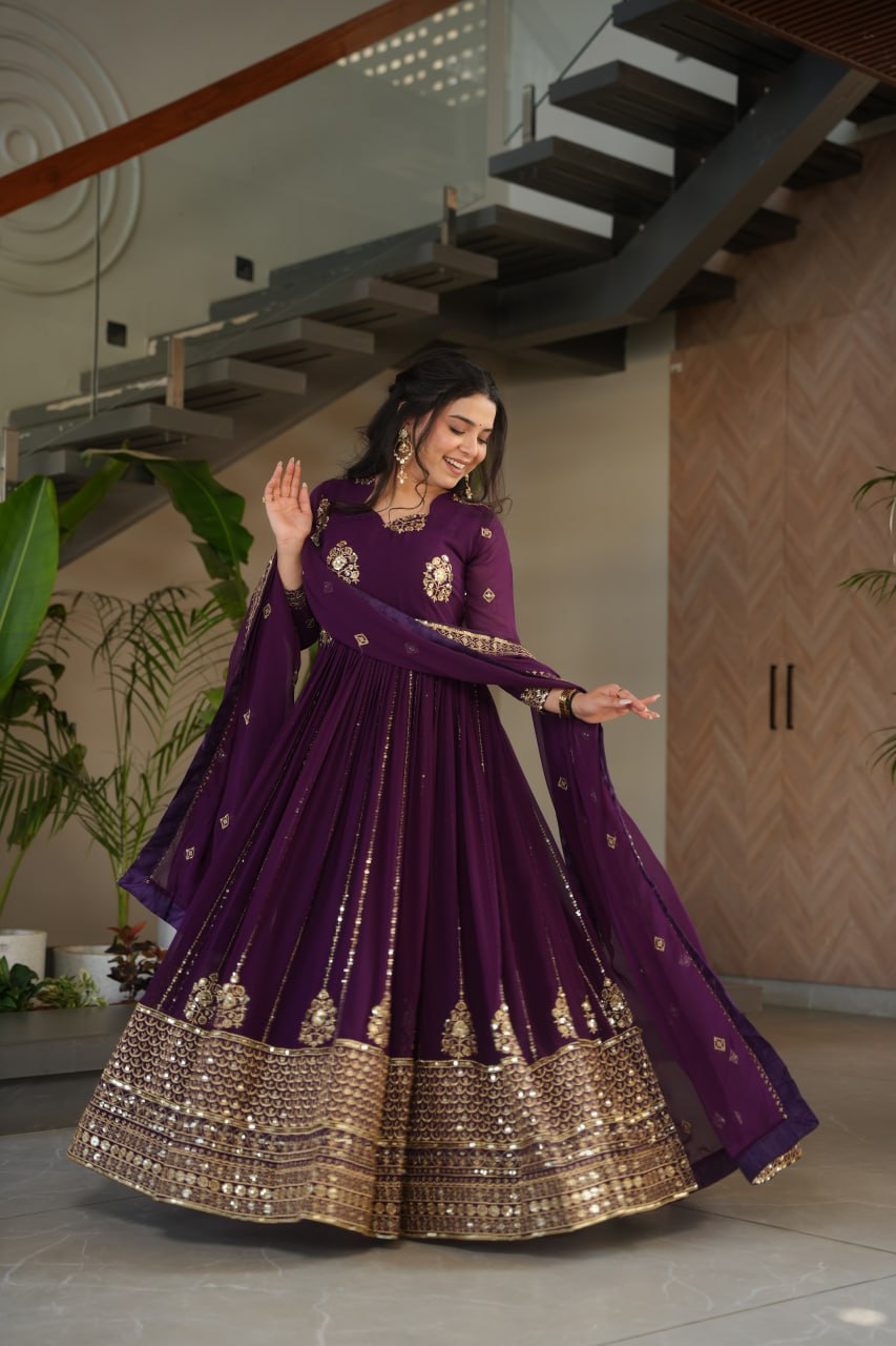 Neha's Wear Wine Color Embroidery Work Designer Gown