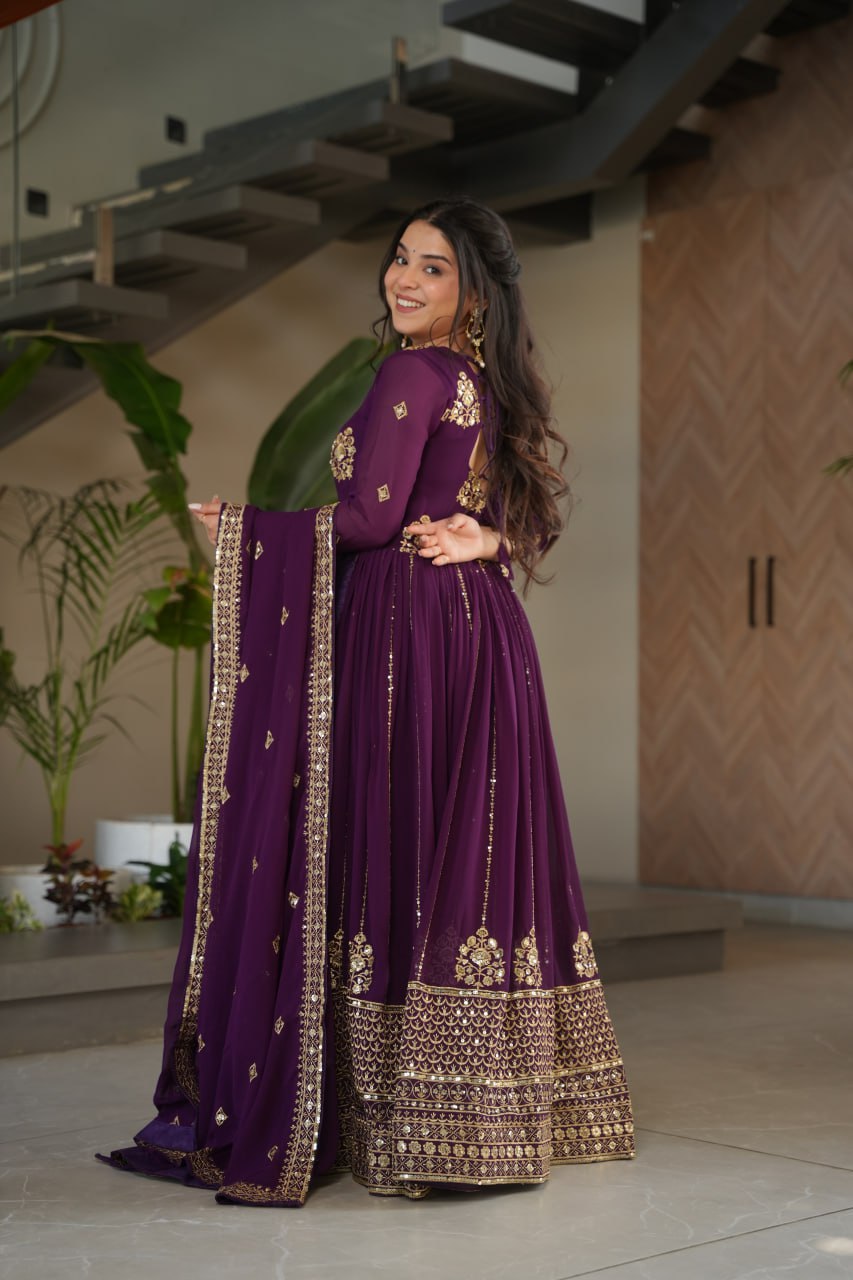 Neha's Wear Wine Color Embroidery Work Designer Gown