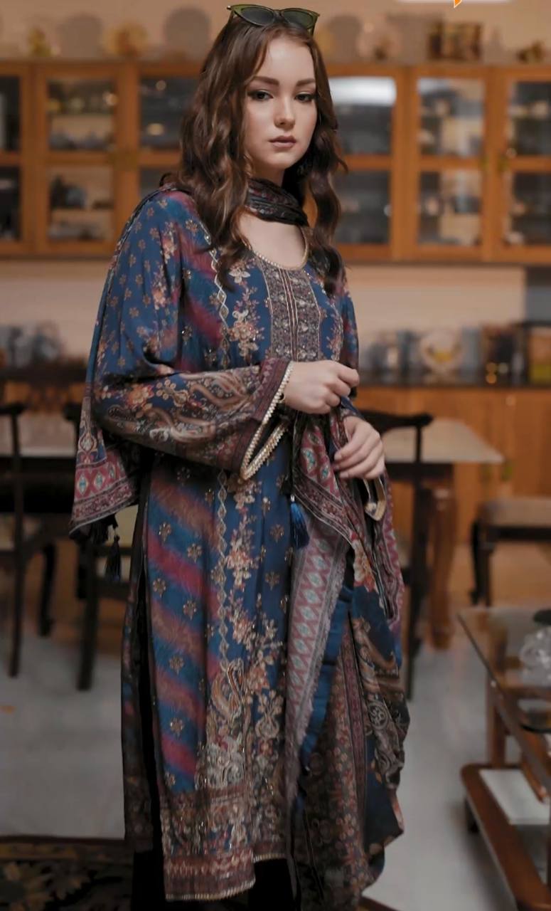 Alluring Navy Blue Color Digital Printed Designer Pakistani Suit