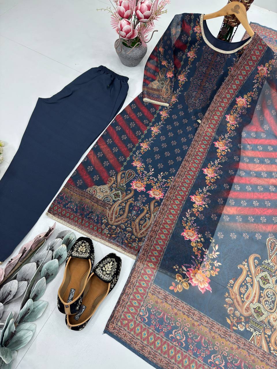 Alluring Navy Blue Color Digital Printed Designer Pakistani Suit