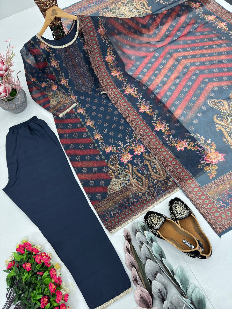 Alluring Navy Blue Color Digital Printed Designer Pakistani Suit