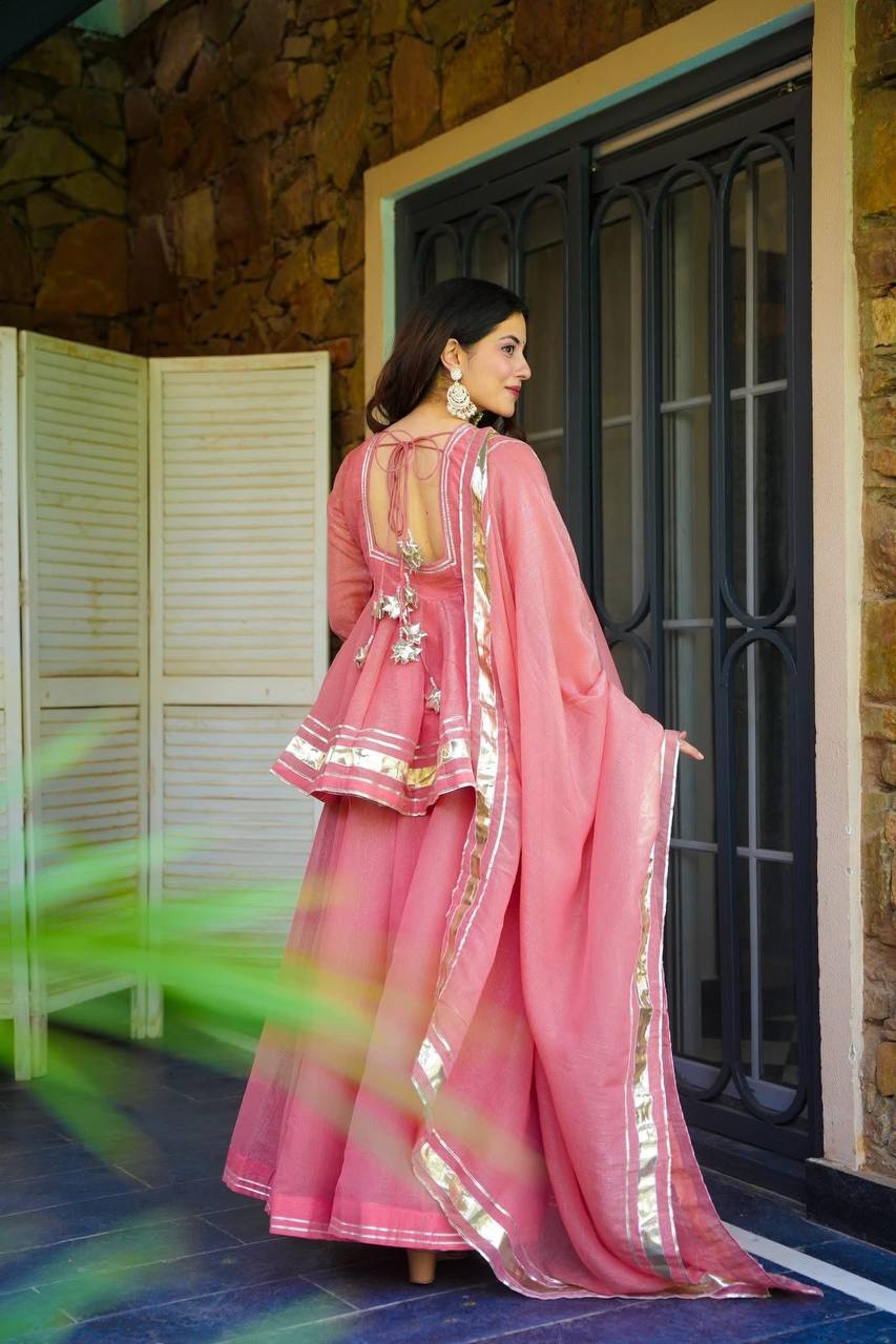 Wedding Wear Baby Pink Color Organza  Ready To Wear Sharara Set