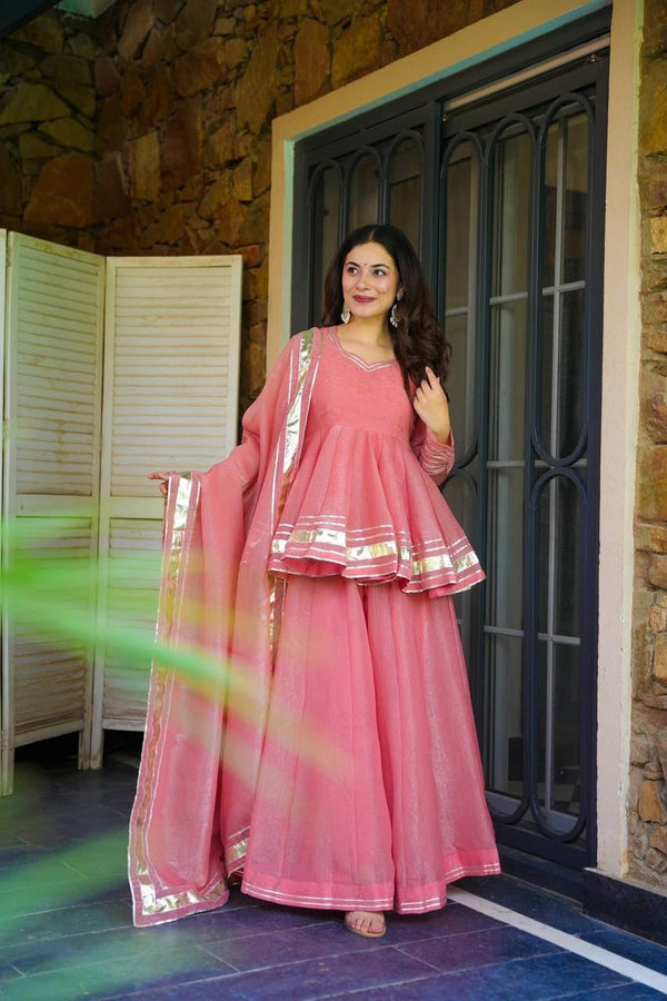Wedding Wear Baby Pink Color Organza  Ready To Wear Sharara Set