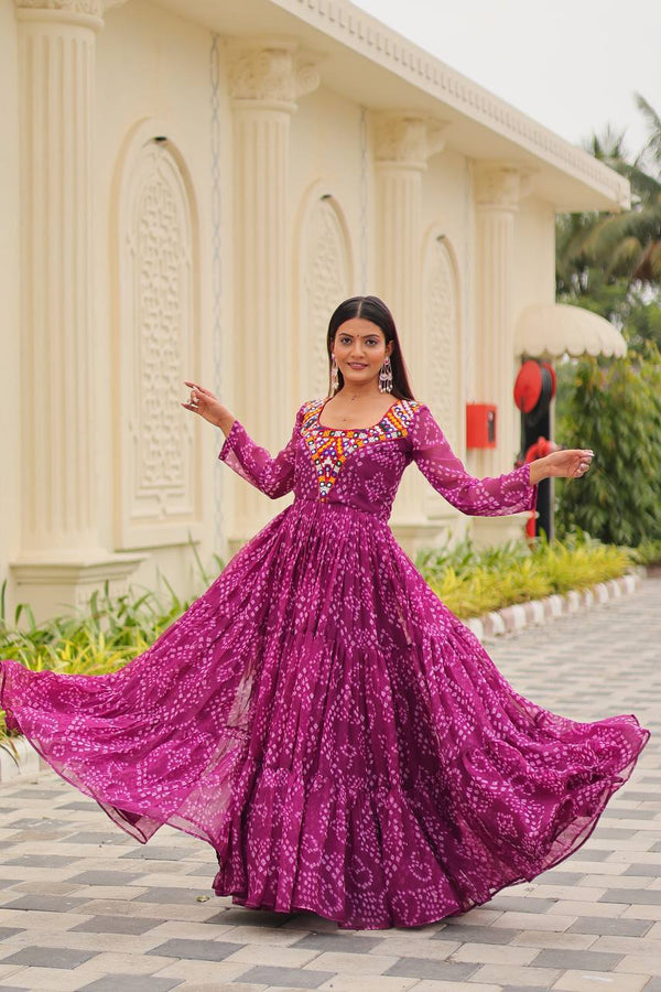 Navratri Traditional Wear Pink Color Gamathi Work Gown