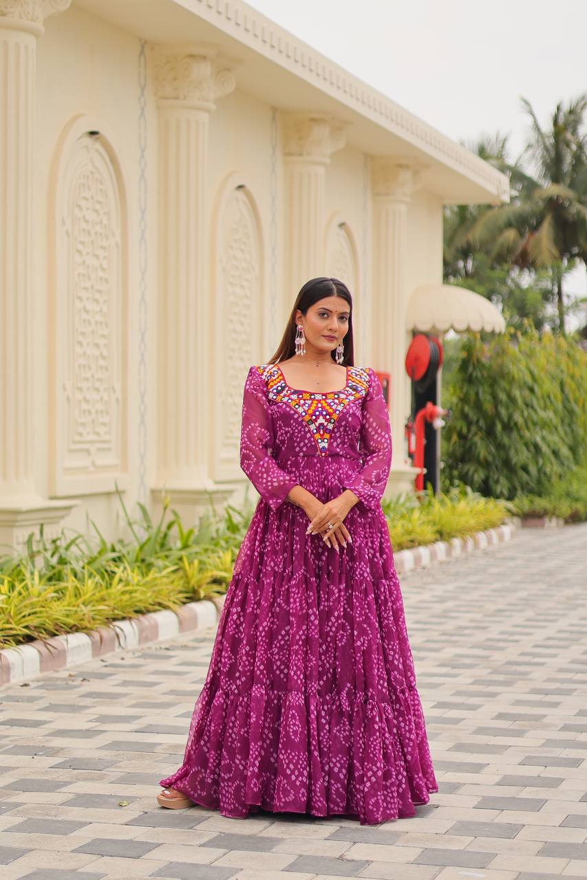 Navratri Traditional Wear Pink Color Gamathi Work Gown