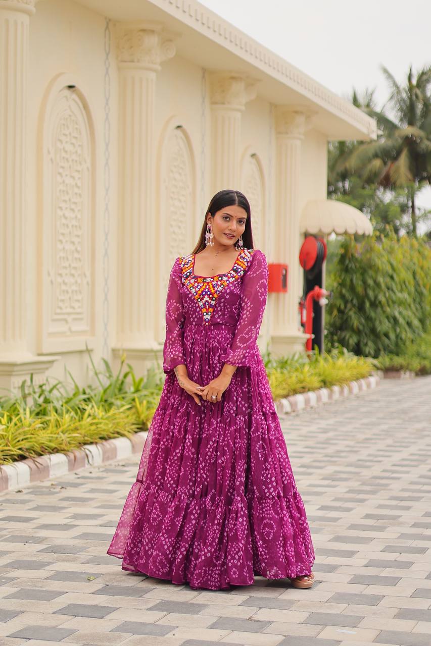 Navratri Traditional Wear Pink Color Gamathi Work Gown