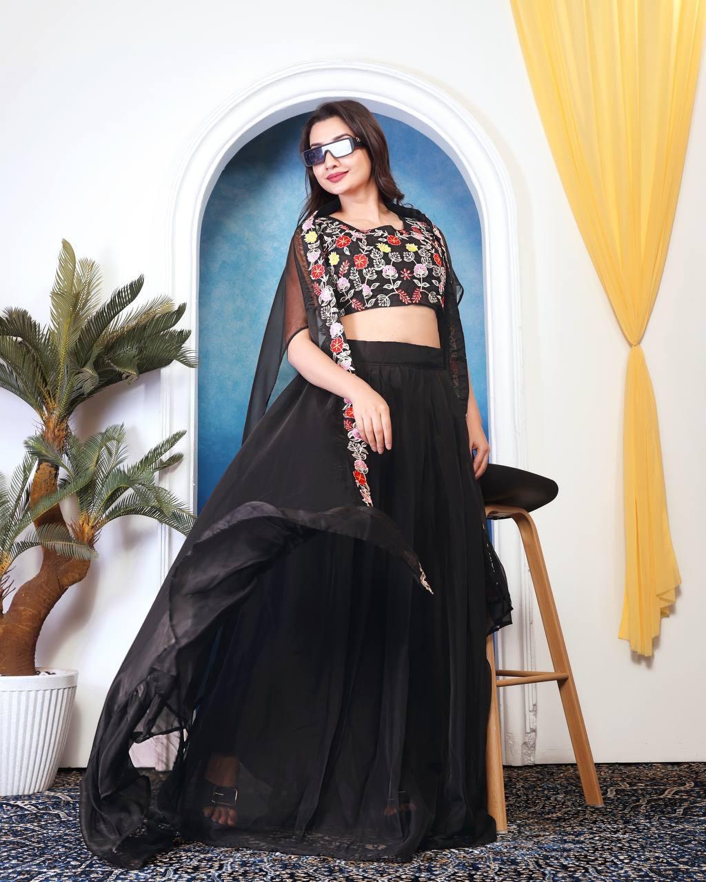 Wedding Wear Black Color Tabby Silk With Embroidery Sequence Work Lehenga Choli