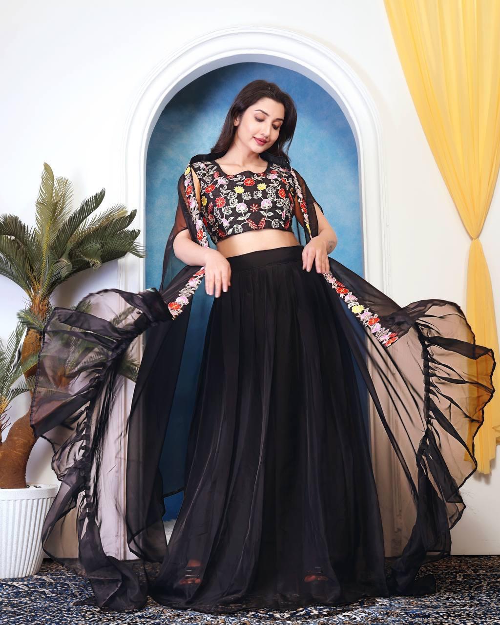 Wedding Wear Black Color Tabby Silk With Embroidery Sequence Work Lehenga Choli