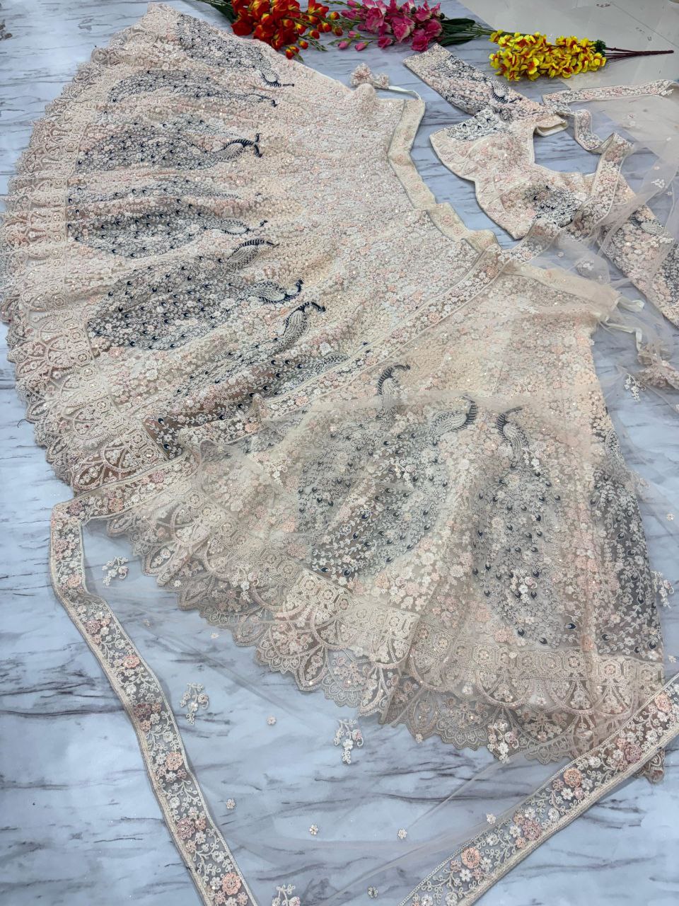 Wedding Wear Premium Soft Butterfly Embellished With Thread Embroidery Work Bridal Lehenga Choli