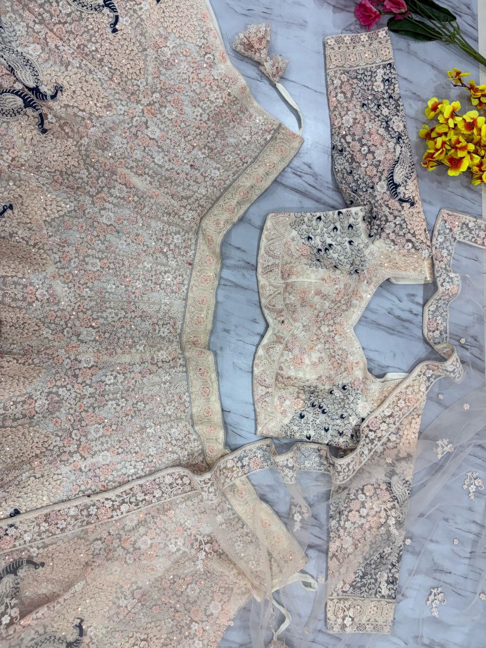 Wedding Wear Premium Soft Butterfly Embellished With Thread Embroidery Work Bridal Lehenga Choli