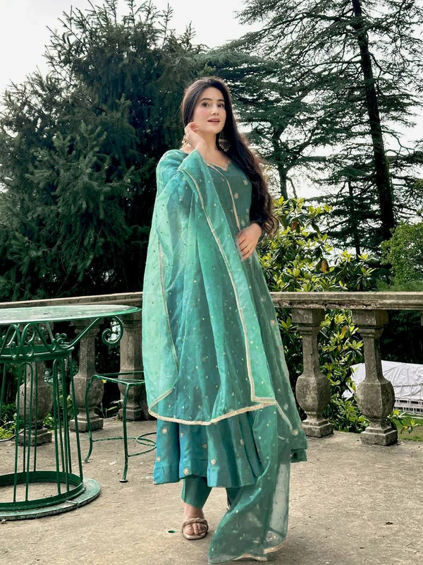 Gorgeous Green Color Embrodered Designer Anarkali Suit
