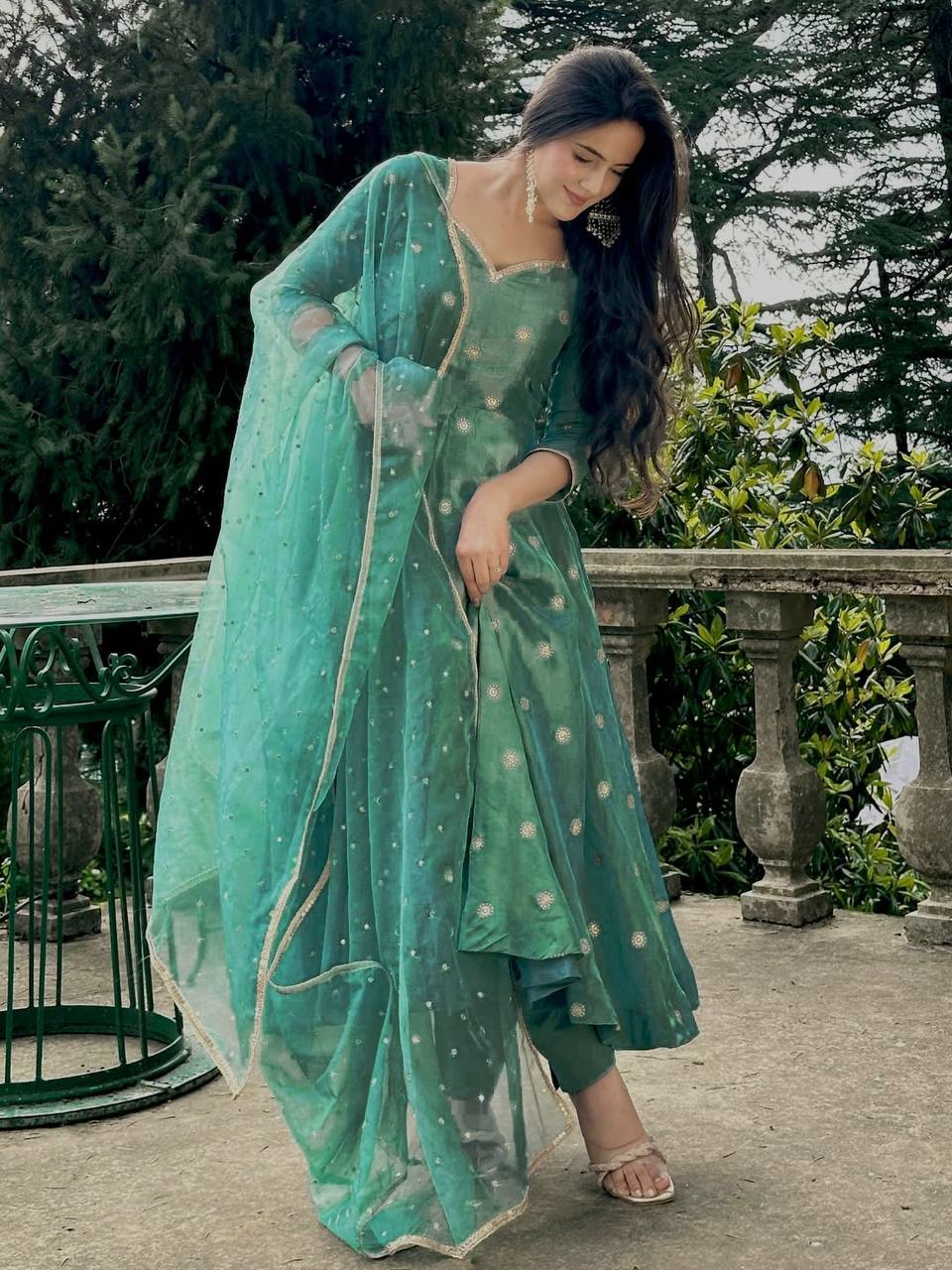 Gorgeous Green Color Embrodered Designer Anarkali Suit