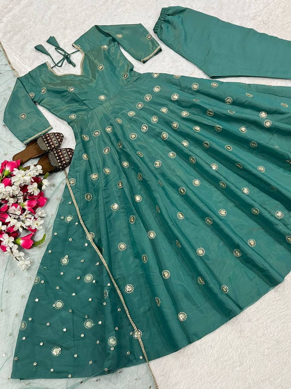 Gorgeous Green Color Embrodered Designer Anarkali Suit
